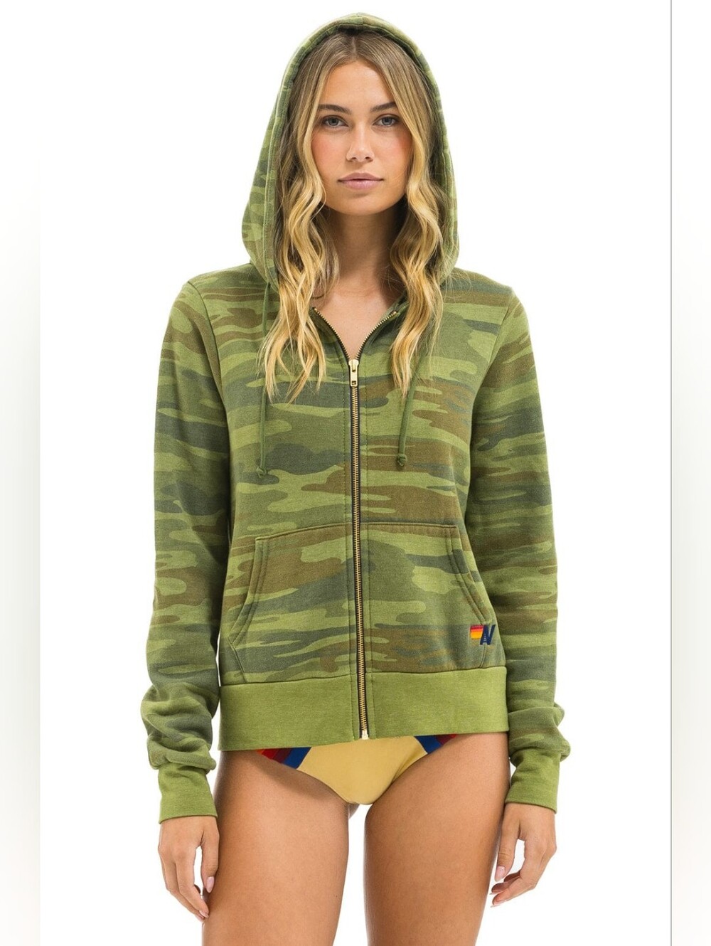 Aviator Nation Camo Bolt Zip-Up Hoodie Small